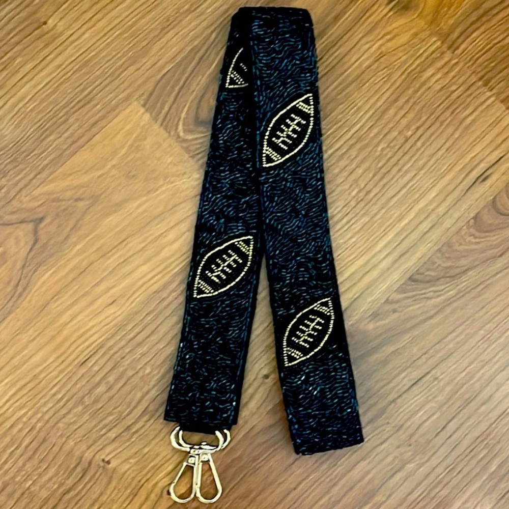 NEW Black and Gold Football Beaded Purse Strap Game Days - Picture 1 of 10